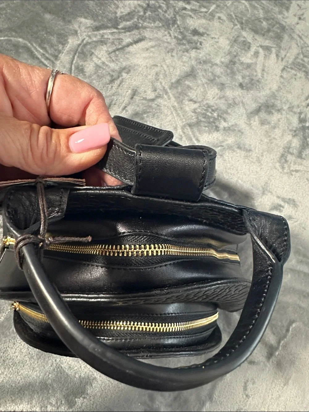 NWTS Vélez  Leather Black Croc-Embossed Mini Backpack